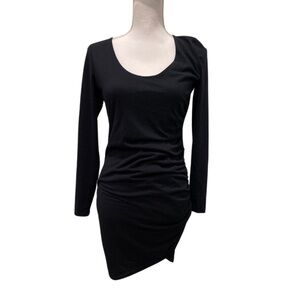 Free Press Long Sleeve Ruched Black Dress Womens Size Small LBD